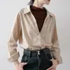 Foto Real En Stock Camisa de Rayas para Mujer, Nuevo Estilo Otoño e Invierno 2025, Camisa Base Gruesa para Capas, Top de Alta Gama