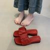 Zapatillas de Punta Cuadrada Plisadas de Punta Abierta para Mujer Verano para Exterior 2025 Nuevas Sandalias de Suela Gruesa