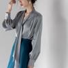 Camisa de Manga Larga con Cuello de Cinta de Satén Primavera 2024 para Mujer, Nuevo Estilo de Primavera, Casual para el Trabajo, Camisa de Temperamento para Mujer, Top Más Fácil de Combinar