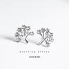 Brincos de Prata S925 para Mulheres Estilo K Pequeno Fresco e Simples Cravejados de Diamantes Doce Pequena Árvore Elegante Joia de Orelha G7569