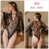 Guiruo Lingerie Sexy Peça Única Sexy com Abertura no Gancho Renda Transparente Decote em V Profundo Sedutor Mangas Sino Conjunto de Pijama Feminino H6490