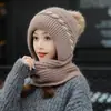 Gorro Bufanda de Lana Dos Piezas Otoño e Invierno Gorro para Mujer Invierno Exterior Cortavientos Frío Pullover Pelo de Conejo Cálido Gorro de Punto