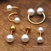 Acero de Titanio Dorado Barra Fina Pendientes de Perla Estilo Japonés y Coreano Clavo de Oreja Simple para Mujer Clavo de Labio de Fondo Plano Pendientes de Perla Distintivos