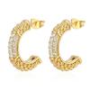 Brincos de aço inoxidável com diamante francês High-end Retro Chanel Style Brincos de aço titânio de ouro 18K simples para mulheres
