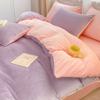 Juego de cama de terciopelo de leche de cuatro piezas con forro polar de terciopelo coral, grueso, de doble cara, cálido, para invierno, con funda de edredón y tres piezas