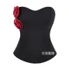 Bustier moldeador de cuerpo negro elástico transpirable con decoración de flor de rosa roja 3D, sin espalda, ballenas, top para mujer