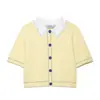 Ropa de Mujer de Exportación Transfronteriza 2025 Otoño Estilo Europeo y Americano Solapa Manga Corta Tejido de Punto Chaqueta para Mujer A36746F