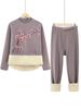Ropa Interior Térmica de Otoño e Invierno para Mujeres de Mediana Edad y Mayores, Gruesa con Forro Polar Talla Grande Cuello Medio Alto Set de Camiseta Térmica y Pantalones para Mamá