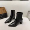 Botines de Tacón Grueso Adelgazantes Otoño/Invierno Estilo Nuevo Talla Grande Punta Fina Sexy Botines Cortos Tacón Grueso Cremallera Trasera Botas de Tacón Alto para Mujer