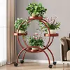 Suporte Multifuncional de Flores para Varanda, Suporte de Vaso para Plantas Verdes, Suporte de Chão Móvel de Ferro Forjado Multi-Camadas para Sala de Estar com Rodas