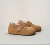 Versão em Couro~Sapatos Birkenstock de Solado Grosso, Aumentadores de Altura, Forrados com Lã, Totalmente Fechados para Mulheres, Estilo Inverno Birkenstock Mocasins, Sapatos de Algodão, Botas de Neve, Sapatos Individuais