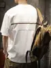Nueva camiseta de manga corta para hombre de talla grande con cuello redondo de verano, estilo retro americano, patchwork, top casual holgado de media manga para hombre
