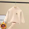 Camiseta de Felpa Doble Cara de Cuello Alto para Niños, Ropa Interior Térmica Cálida de Manga Larga para Otoño/Invierno, Top Elegante, Ropa Interior Casual