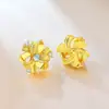 Nuevos Pendientes de Bola de Flor de Jade Natural con Textura Metálica Estilo Chino, Pendientes Simples de Personalidad Estilo Ins Vintage para Mujer