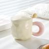 Taza fufu de leche con tapa cuchara taza de café de cerámica de alto valor para niña linda pareja oficina taza de desayuno