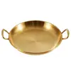 Plato redondo de acero inoxidable 304 con dos asas, plato redondo dorado para snacks de papas fritas, plato para postres y guarniciones, plato para pasta estilo occidental, plato para bistec