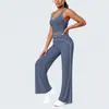 Nuevo conjunto de yoga cepillado de bloques de color, traje deportivo casual de cintura alta y pierna ancha, ropa para ejercicio al aire libre, correr y fitness para mujeres