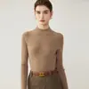 Suéter de Cashmere 2026 Outono/Inverno Novo Feminino Gola Alta Meia Costela Slimming Camisa Base Estilo Elegante Cor Sólida Suéter Quente