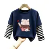 Blusa Patchwork Casual para Menina Roupas de Algodão Puro Infantil Novo Estilo Moda Tendência Manga Longa Primavera e Outono