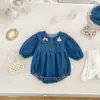Vestido de Mezclilla para Niña Primavera 2026 Bordado de Dibujos Animados Lindo Cuello Camisero Vestido de Manga Larga Super Adorable Atuendo a Juego para Salir con Hermanas