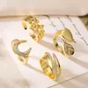 Anel em U Estilo Vintage com Microincrustação Completa de Diamantes, Design de Nicho, Anel Aberto Único e Estiloso, Anel Ajustável