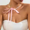 Joyería Transfronteriza Europea y Americana Más Vendida Collar de Perlas de Lujo Ligero Estilo Dulce y Fresco Cadena para Clavícula con Lazo de Cinta Amor