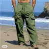 Pantalones de Verano para Hombre 2024 Cordón Múltiples Bolsillos Rectos Planos Lisos Cuadros Transpirables Outdoor Salida Diaria Modernos