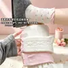 Calcetines de Algodón Puro Estilo Coreano Otoño Temprano con Encaje Abullonado para Mujer de Media Pantorrilla Estilo Primavera/Otoño Dulces Juveniles Estudiantes Color Sólido Sueltos Largos