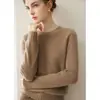 Camada base de malha de cashmere 100% de três fios com gola redonda para mulheres, suéter de manga longa, caimento solto, versátil, quente, com mangas raglã