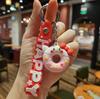 Donut japonês Sanrio chaveiro doce pvc macio letras de borracha couro corda chaveiro mochila pingente presente