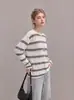 Camiseta de punto a rayas de manga larga con cuello redondo, elegante, de color contrastante, que reduce la edad, para mujer, fina de otoño, protectora del sol, holgada
