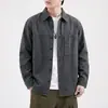 Camisa de Trabajo Pesada para Hombre de 360G, Manga Larga, Ropa Exterior de Otoño, Algodón Puro, Bolsillo Vintage, Chaqueta Camisa de Cuello Campana de Alta Gama