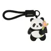 Llavero de Panda de Cuero Genuino Lindo Dibujo Animado Flor Bambú Cuero Lujo Ligero Colgante para Bolso de Pareja Pequeño Regalo