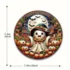 Letrero de Madera para Puerta de Halloween Retro Cruz Redondo Fantasma Calabaza Puerta Bruja Hogar Pared Adorno Colgante de Festival