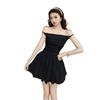 Vestido Camisola Floral Transfronterizo para Mujeres Pequeñas con Cintura Ceñida, Estilo Dulce y Picante de Puro Deseo, Cuello Alto en Capas, Vestido sin Espalda