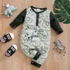 Macacões Fofos para Bebês Meninos e Meninas, Roupas de Bebê de Manga Longa para Primavera e Outono com Estampas de Desenhos Animados, Macacões para Engatinhar de Recém-Nascidos Atacado Q