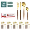 Amazon Vajilla de Acero Inoxidable 430 Juego de 24 Piezas Hotel Comida Occidental Imitación Madera Cuchillo y Tenedor para Bistec Cuchara de Postre