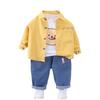 Bebê Masculino Outono Três peças bonitas crianças de manga comprida jaqueta 2024 Nova camisa de bebê Jeans terno infantil