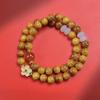 Pulsera de sándalo dorado natural de doble círculo con colgante de loto de sándalo DIY para hombre y mujer, pulsera sencilla de mano.