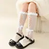 Nuevas Calcetines de Encaje Lolita con Moño para Bebés Niñas, Calcetines Blancos Finos Transpirables Hasta la Rodilla