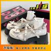 Zapatos de Cuero Punk con Remaches y Boca Baja para Mujer 2024 Nuevos de Primavera con Lazo Suela Gruesa Zapatos Tipo Lo de Plataforma Combinables de Una Sola Capa