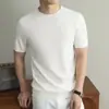 Artículo de venta caliente de verano, mismo estilo que la transmisión en vivo, camiseta de lino de manga corta de alta gama para hombre, top de punto liso de manga corta de verano para hombre