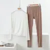 Conjunto de calça e blusa de manga longa sem costura, gola alta fina em modal, tamanho grande, solto, casual, confortável para usar em casa, conjunto de duas peças