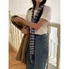 Bufanda de Punto Color Block Larga Hecha a Mano Tendencia Y2K para Mujer, Ambiente Otoñal e Invernal, Accesorio Calentador de Cuello Delgado