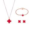 Collar de trébol de acero de titanio, aretes de botón, pulsera, madreperla, juego de trébol, color inalterable, elegante, joyería de alta gama