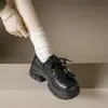 Sapatos Loafer de Couro Sintético com Solado Grosso Feminino 2025 Primavera e Outono Novos Sapatos de Couro Pequenos que Aumentam a Altura Sapatos de Calçar