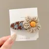 Elegante pinza para el pelo floral con estampado de leopardo para mujer, con un aire Maillard, pinza de cocodrilo estilo coreano, pasador, accesorio para el pelo de otoño e invierno