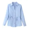 Fábrica de Ropa para Mujer Transfronteriza Venta al por Mayor 2026 Nuevo Estilo Europeo y Americano Color Sólido Cintura Entallada Solapa Manga Larga Camisa Top