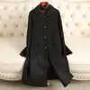 Casaco de lã dupla face feminino, comprimento médio, nova coleção outono/inverno 2026, corte solto, estilo elegante, de abotoamento simples, decote quadrado, peça de outer wear em mistura de lã
