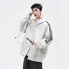 Sudadera con cremallera y tres rayas, moderna y elegante, para hombre, talla grande, chaqueta para primavera y otoño, chaqueta deportiva con capucha de doble cremallera
